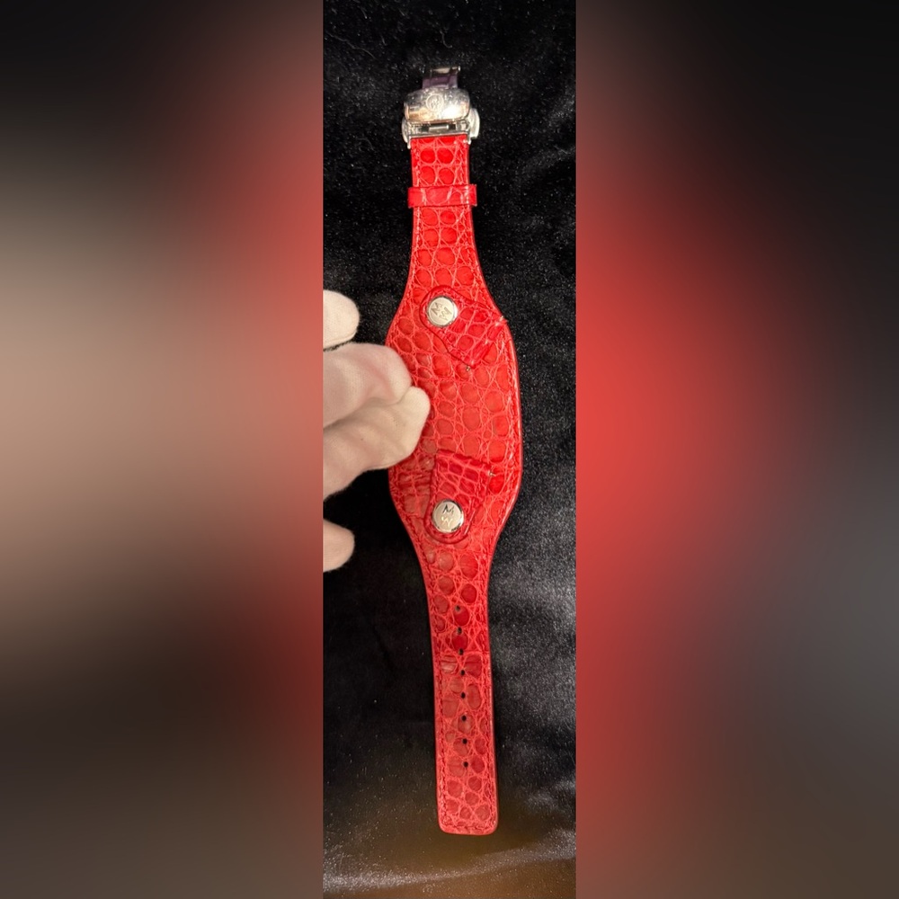 MICHELE Deco 18mm Watch Alligator Cuff Band RED. Rare!